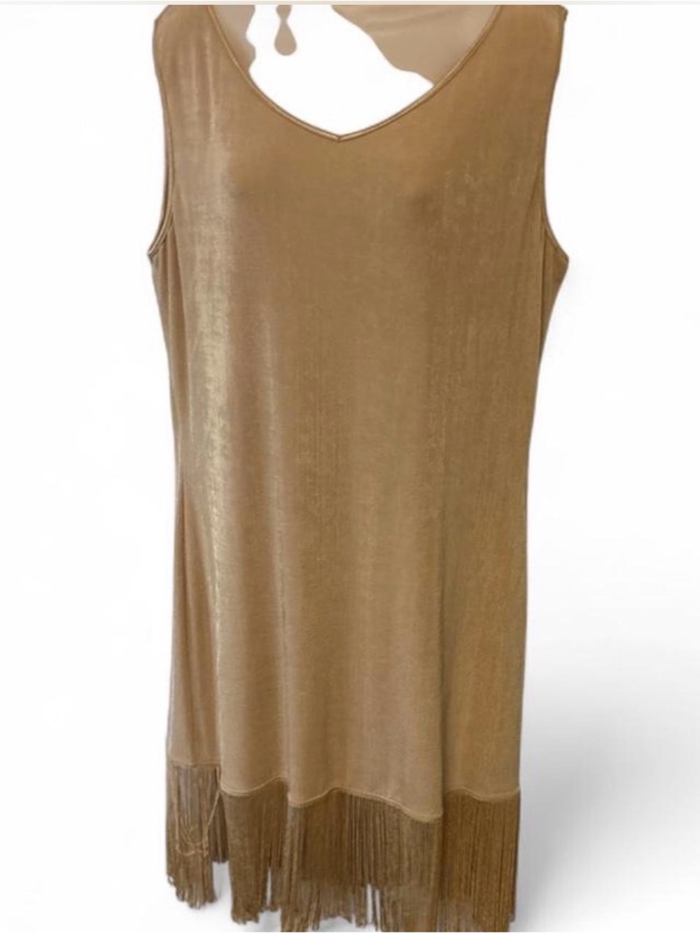 Vintage Together Gold Velvet Fringe Flapper Shift Dress — Size XL